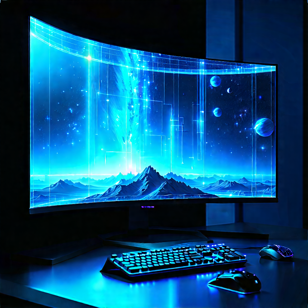 (futuristic:1.44) Digital Workspace With Large Computer