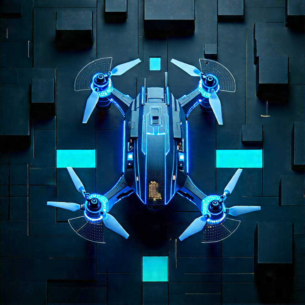 Drone With Data Visualization With Blue Black