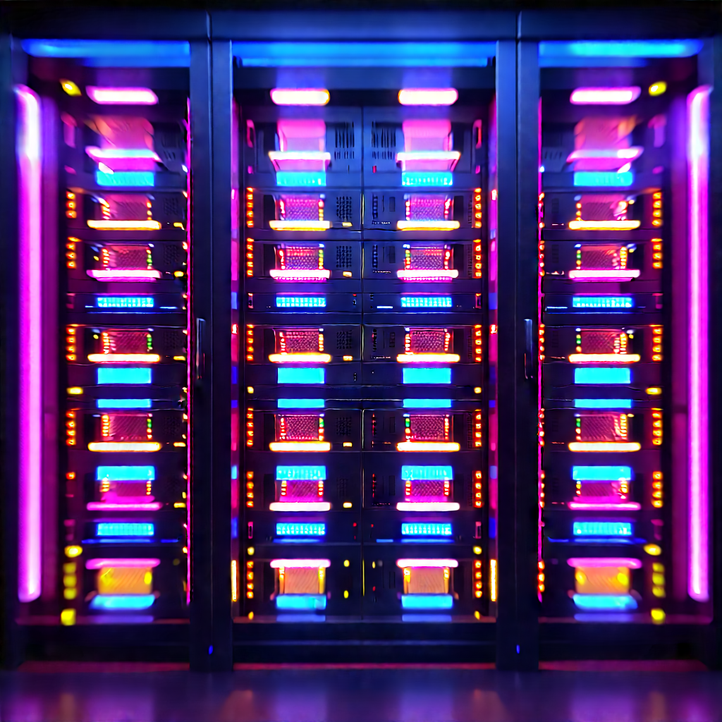 Server rack with neon accents