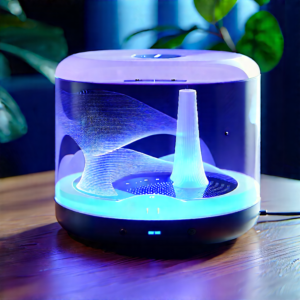 Smart Home Device With Data Visualization With Blue White
