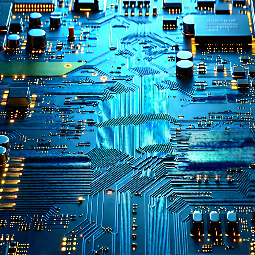 Circuit board with blue light glow