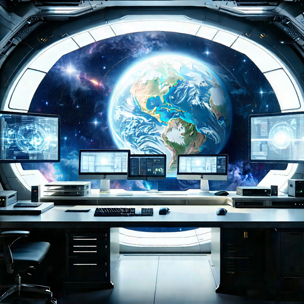 Futuristic (digital:1.4) workspace