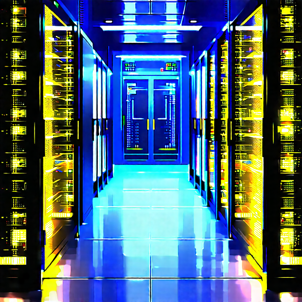 Server rack with blue light (glow:1.35)
