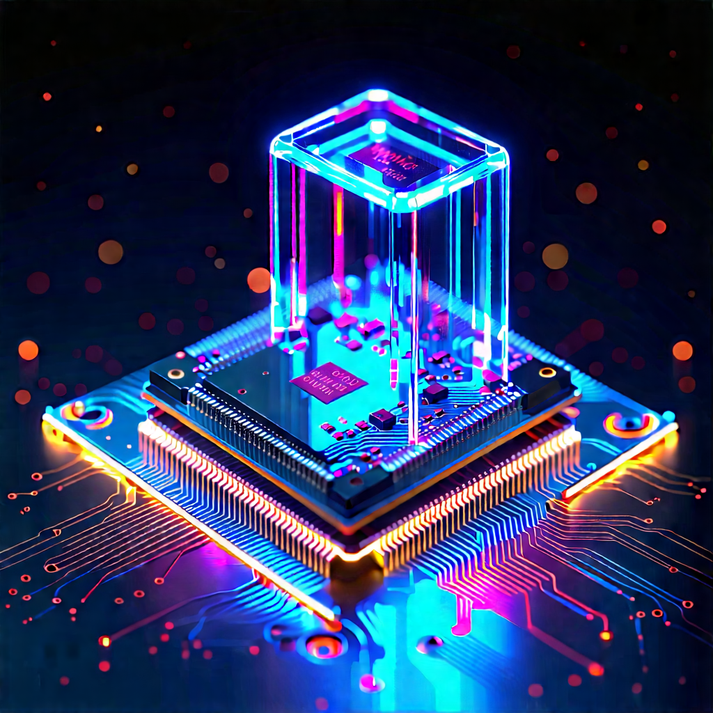 Microchip With Neon Accents With Brightly Lit,