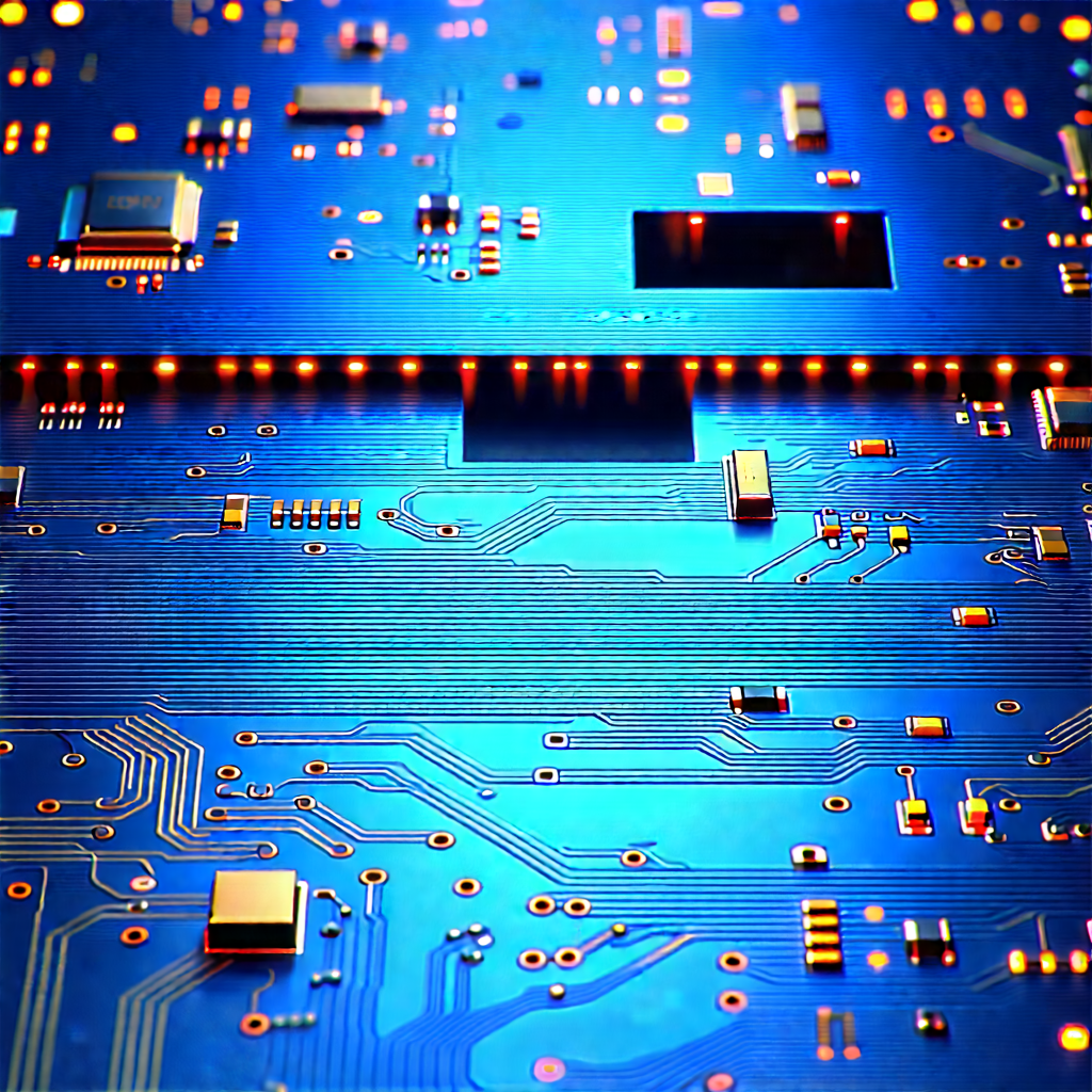 Circuit board with blue light glow