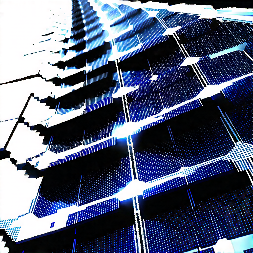 Solar Panel With Digital Particles With Blue White