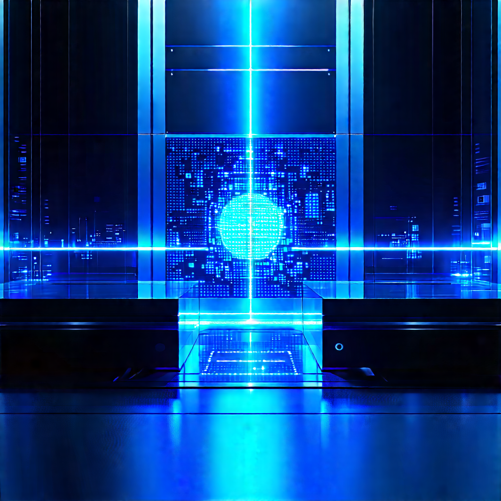Quantum computer with blue light glow