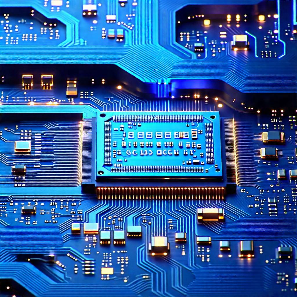 Circuit board with blue light glow
