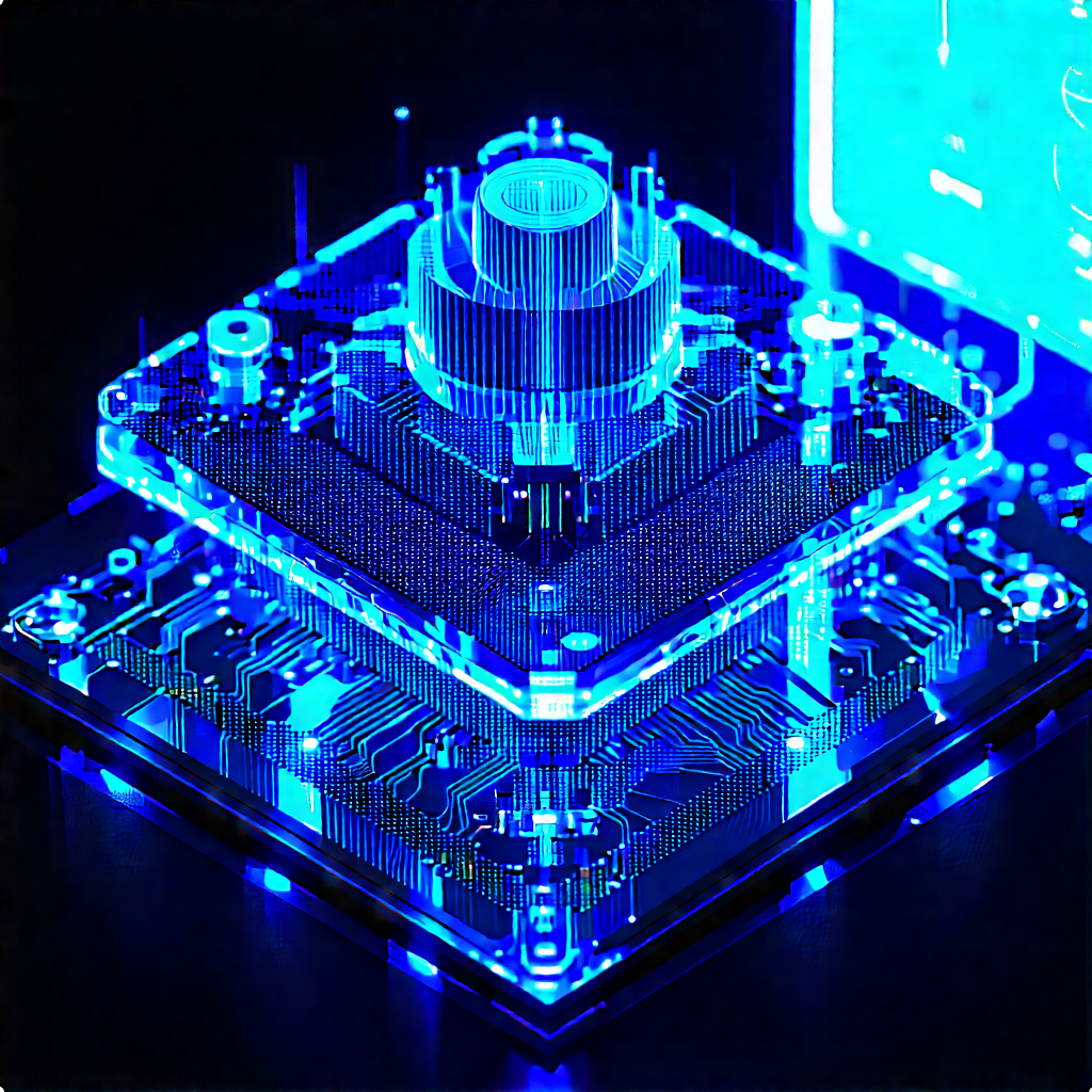 Quantum computer with blue light glow