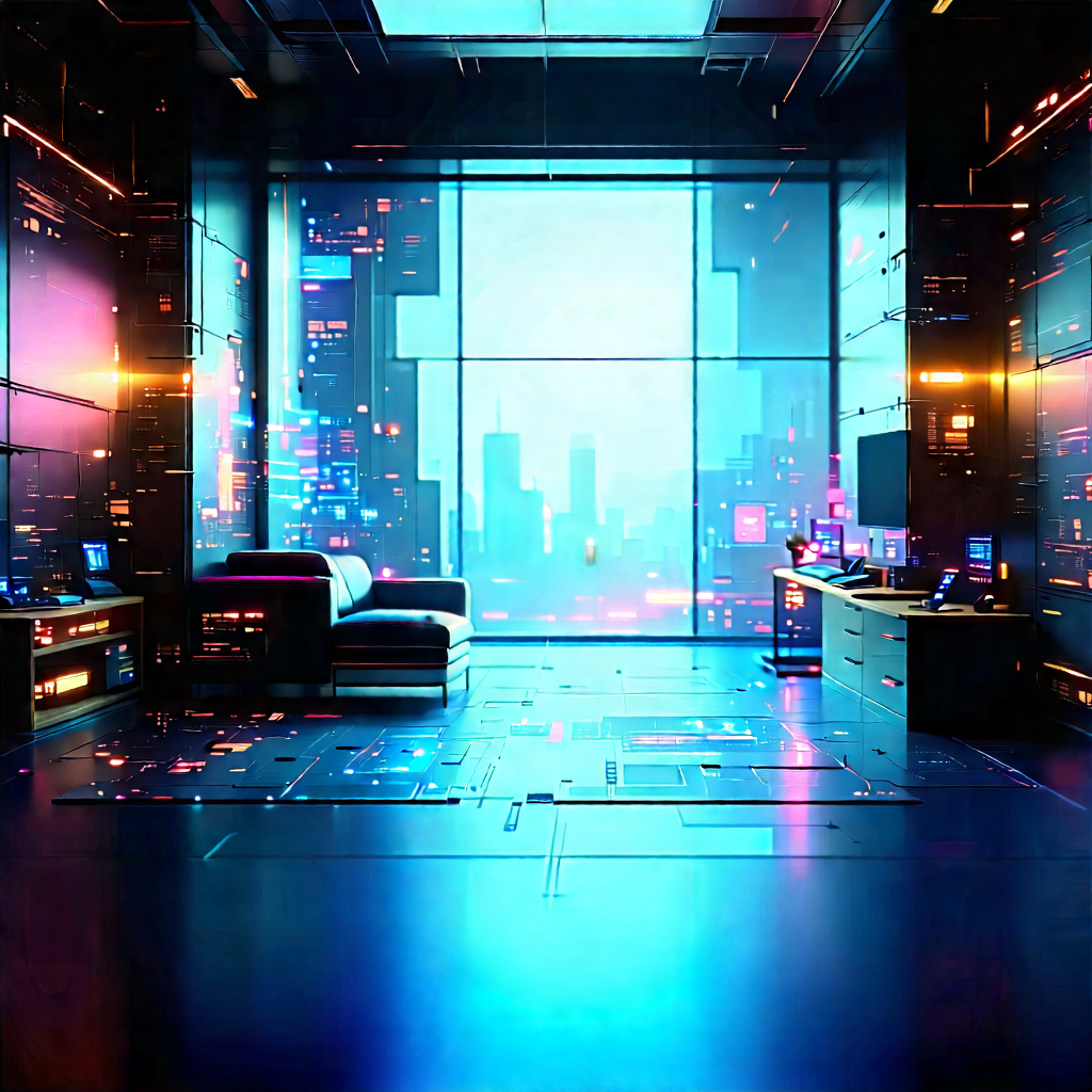 (futuristic:1.4) Tech Startup Office With Image, There