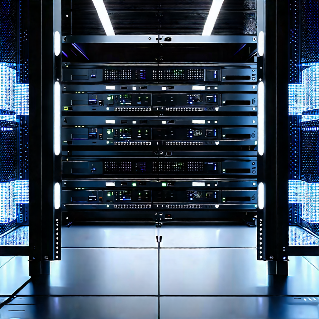 Server Rack With Digital Particles With Image, There