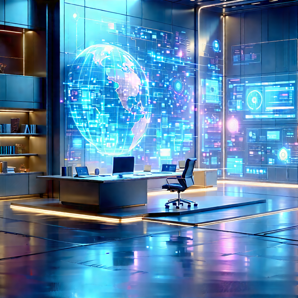 (futuristic:1.41) Tech Startup Office With Image, There