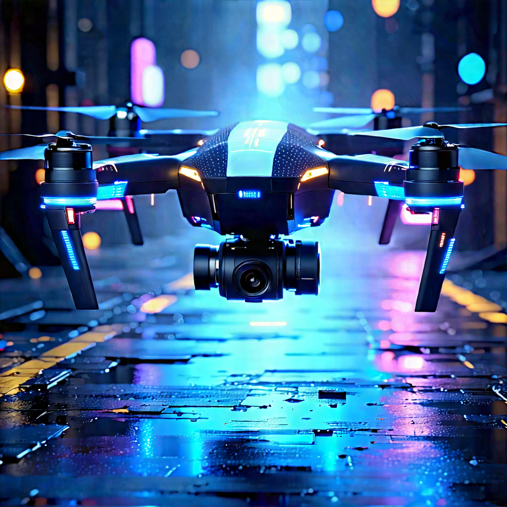 Drone With Holographic Display With Black Blue