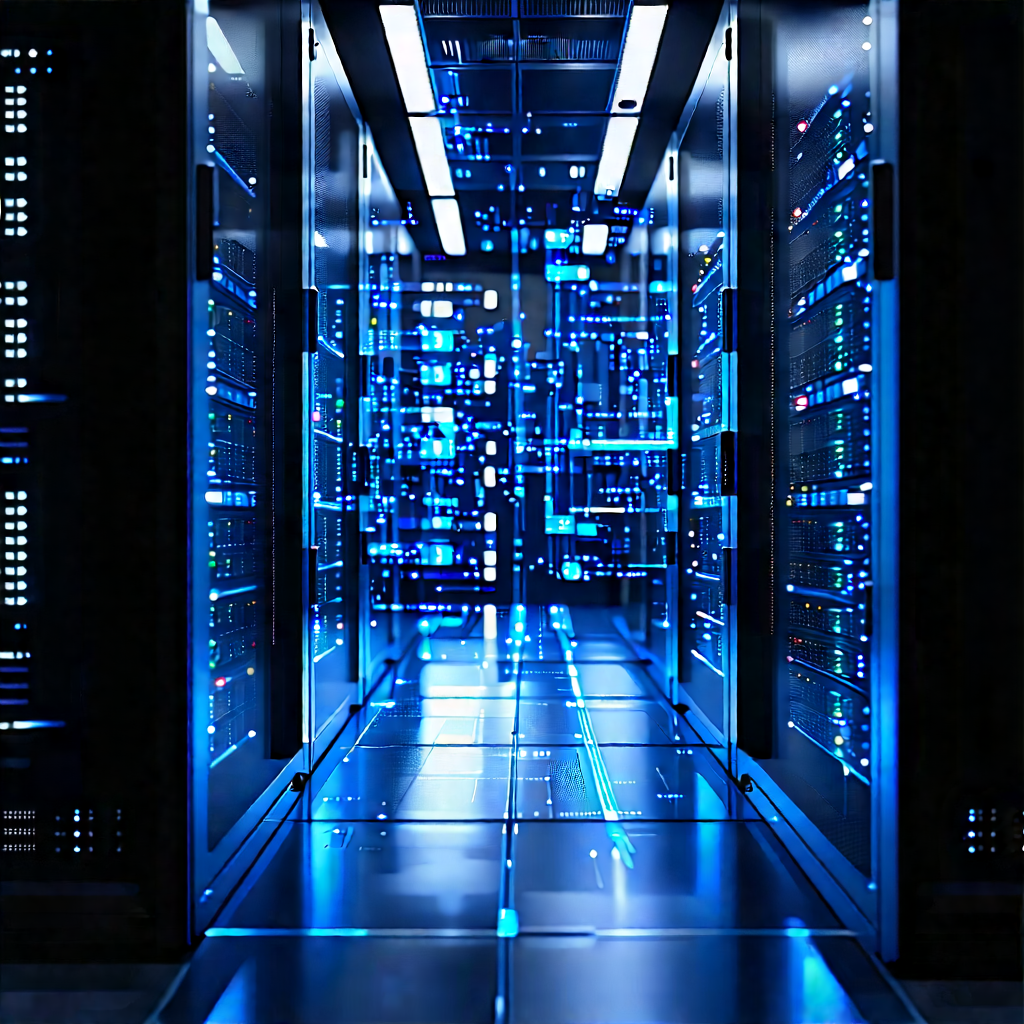 Server Rack With Data Streams With Image, There