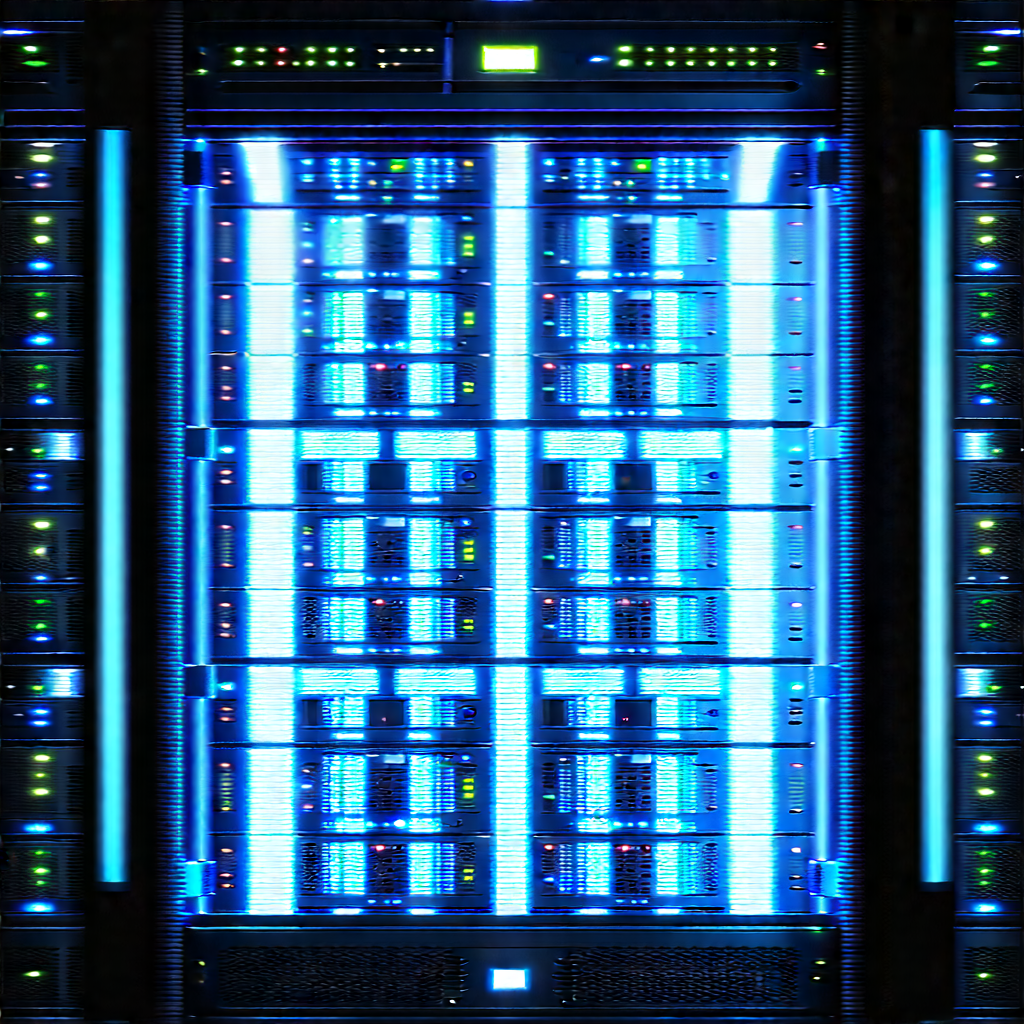 Server rack with blue light glow