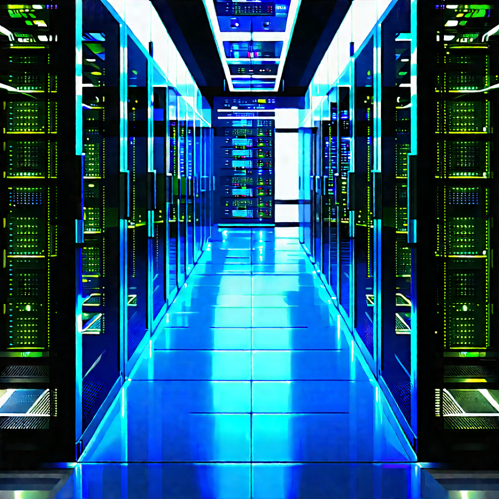 Server rack with blue light glow