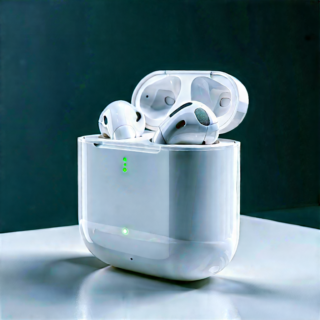 Wireless Earbuds With Holographic Display With White Charging