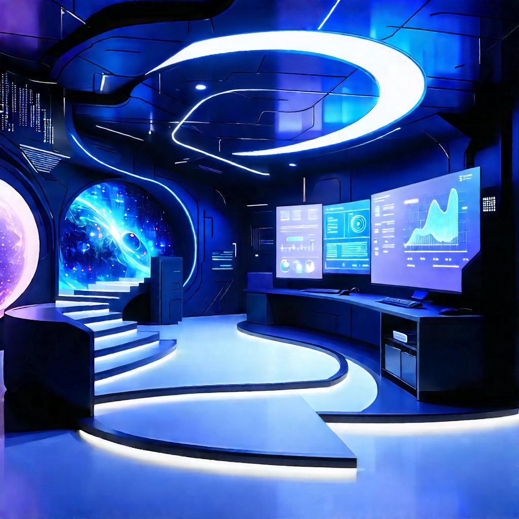 Futuristic Tech Startup Office With Futuristic Setting,