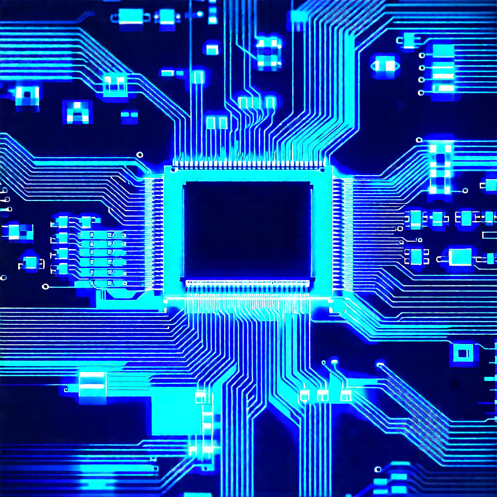 Circuit board with blue light glow