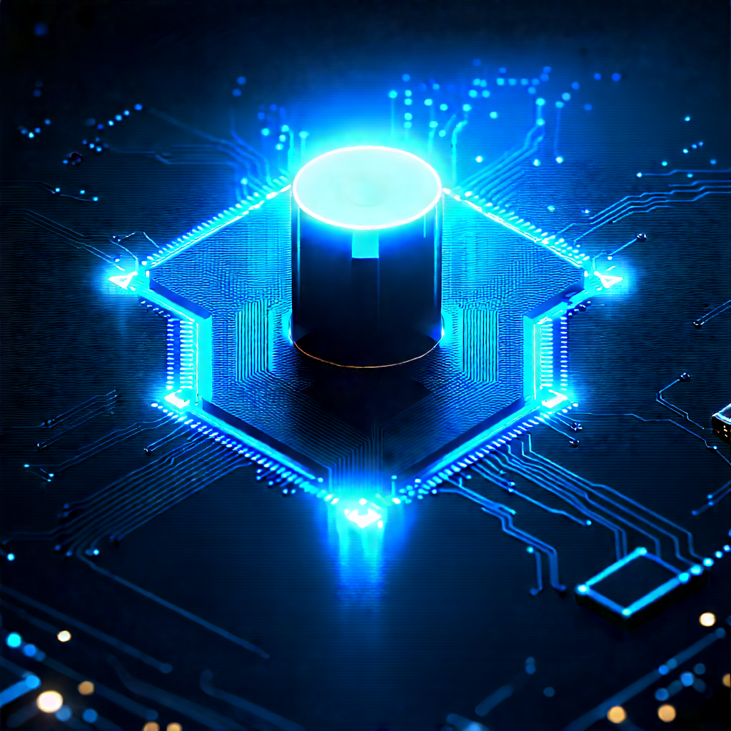 Microchip with blue light glow