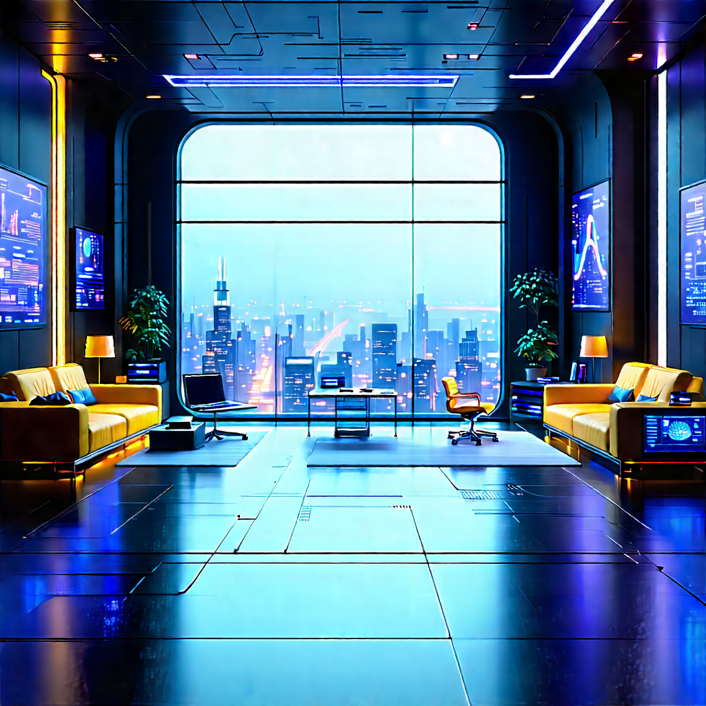 (futuristic:1.1) Tech Startup Office With Image, There