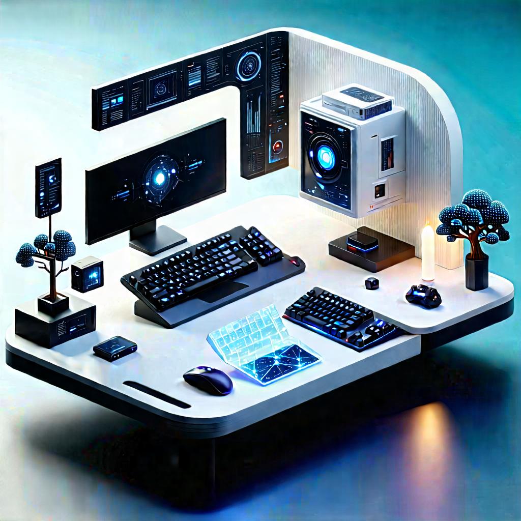 Futuristic Digital Workspace With Computer Desk