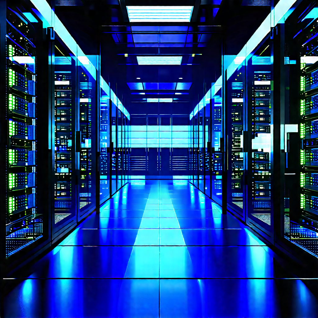 Server rack with blue light glow
