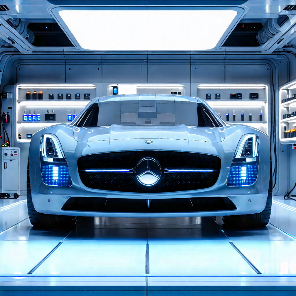 Automotive Technology In Modern Laboratory With White Mercedes