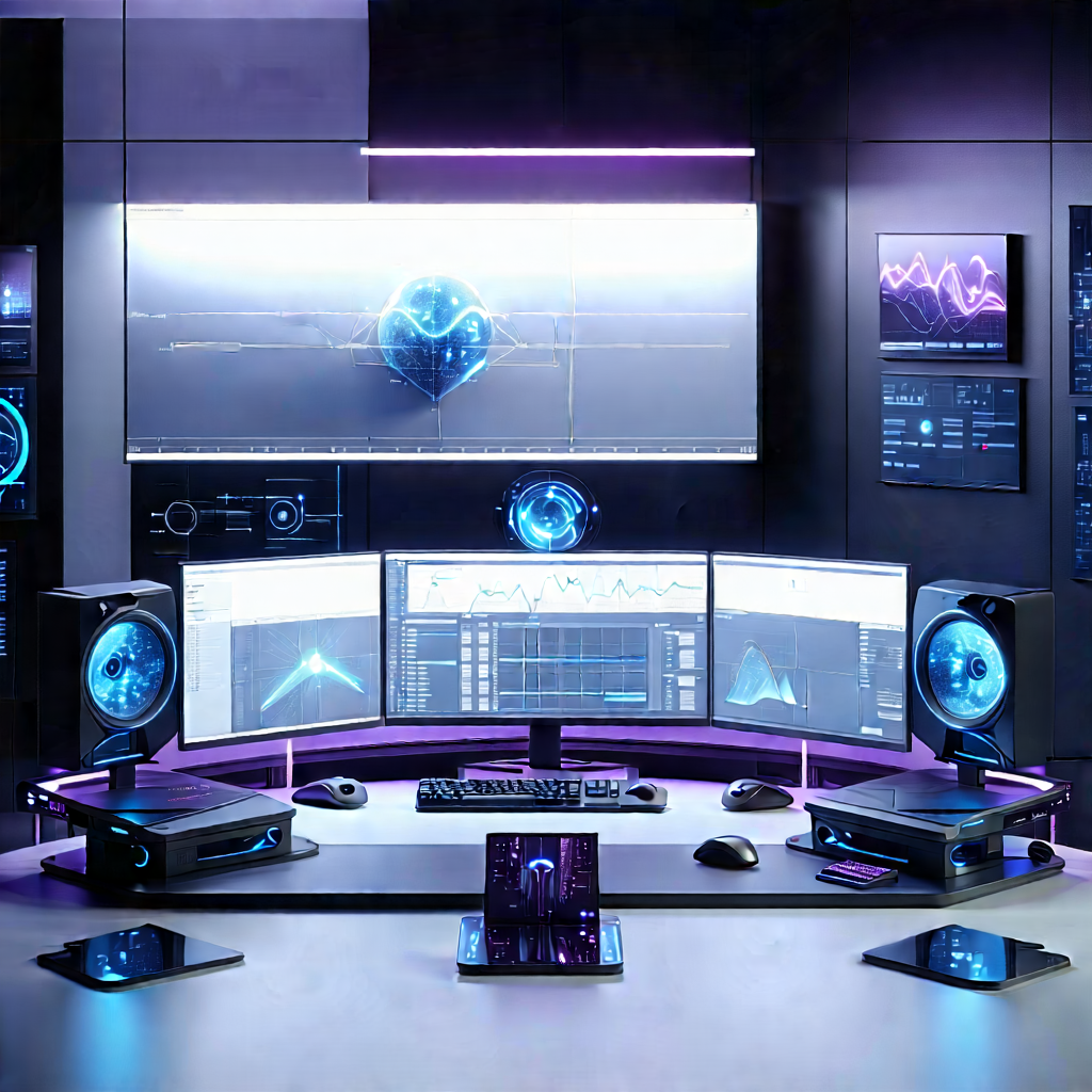 Futuristic (digital:1.38) workspace