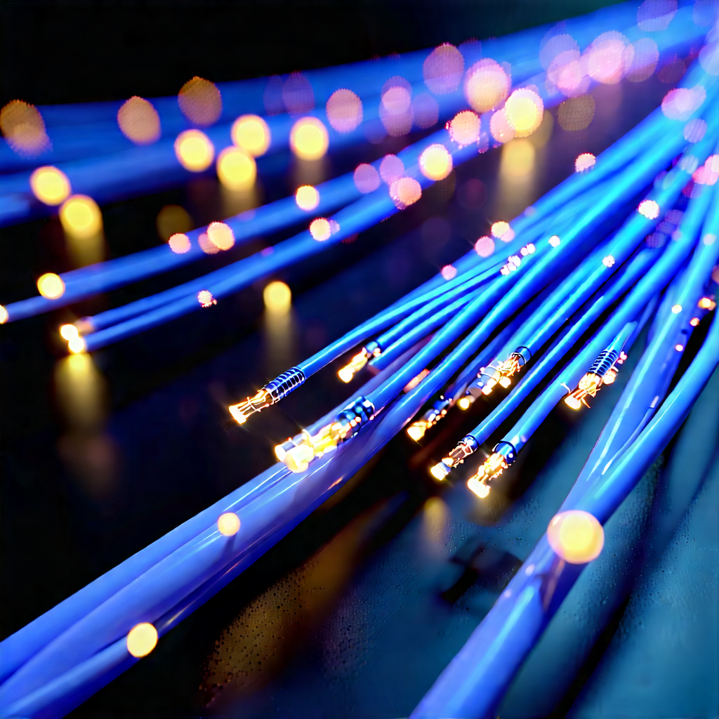 Close-up Of Fiber Optic Cables With Close-up Blue