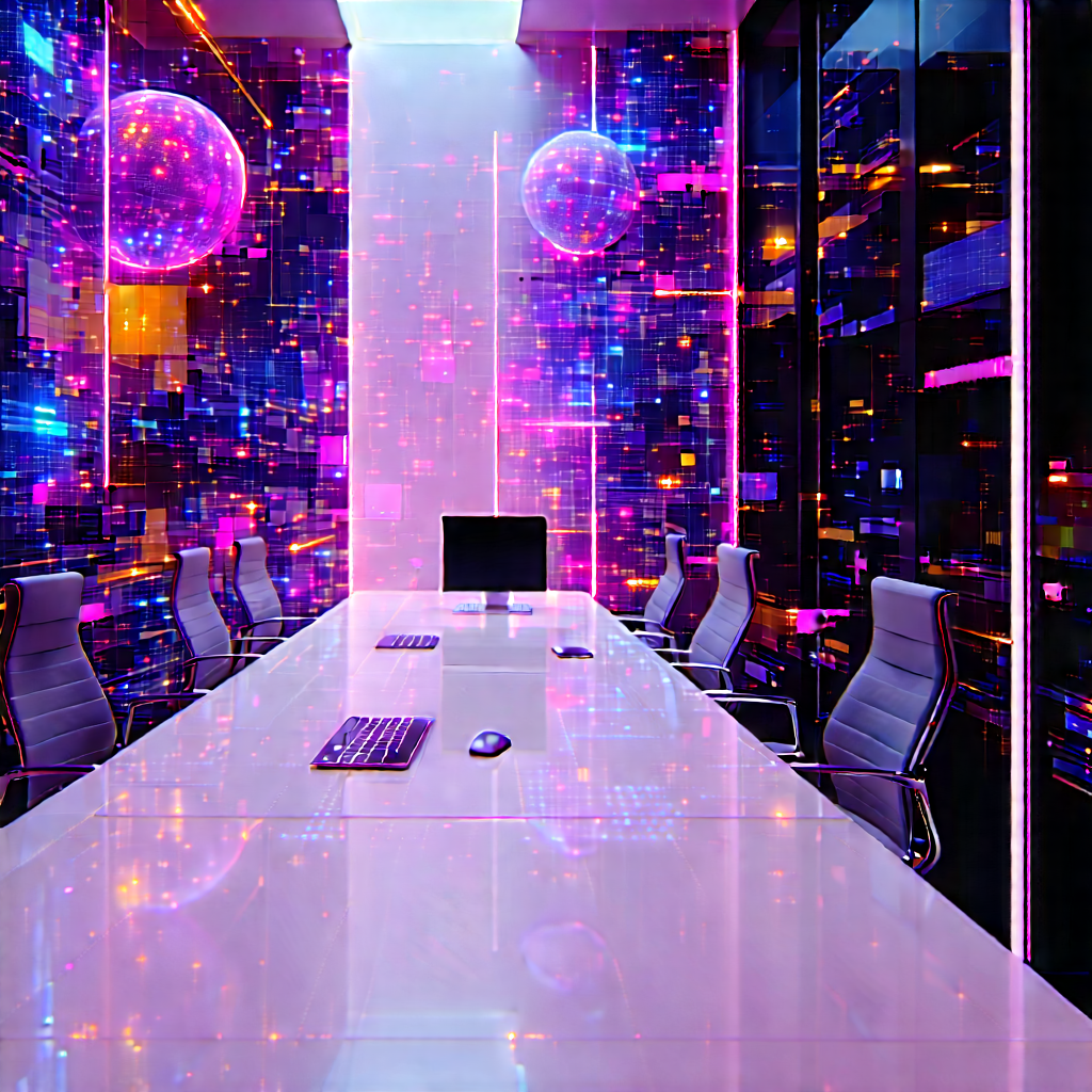 (futuristic:1.44) tech startup office