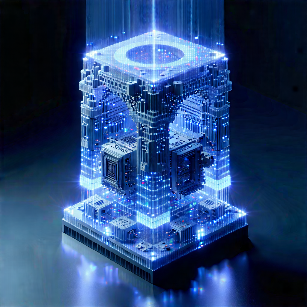 Quantum Computer With Laser Scanning With Large, Blue,