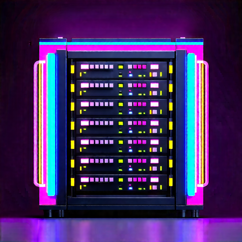 Server rack with neon accents