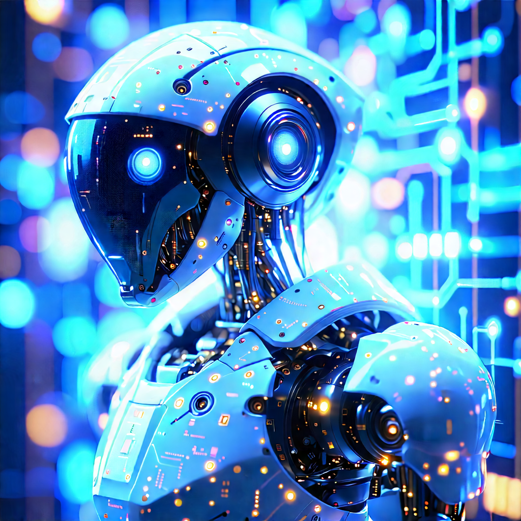 Robot With Holographic Projection With Futuristic Robot