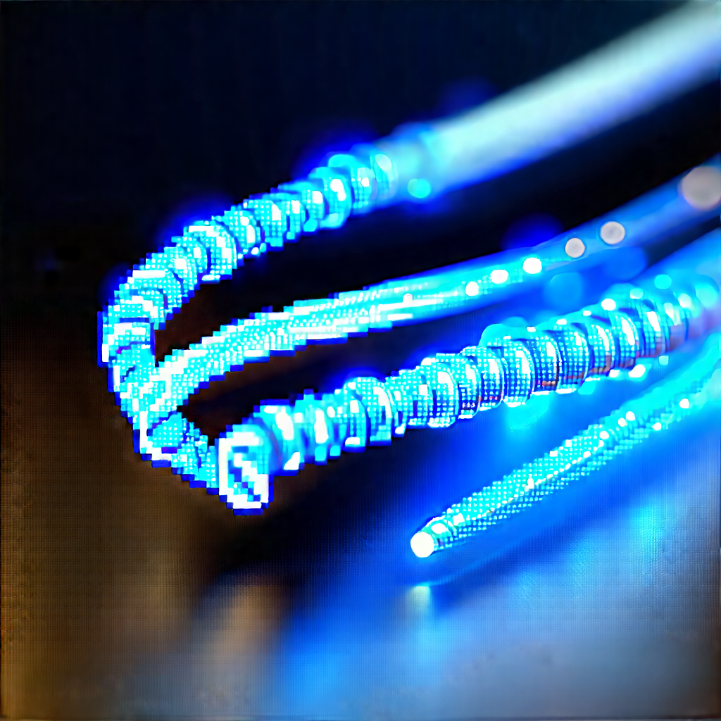 Close-up Of Fiber Optic Cables With Close-up Blue