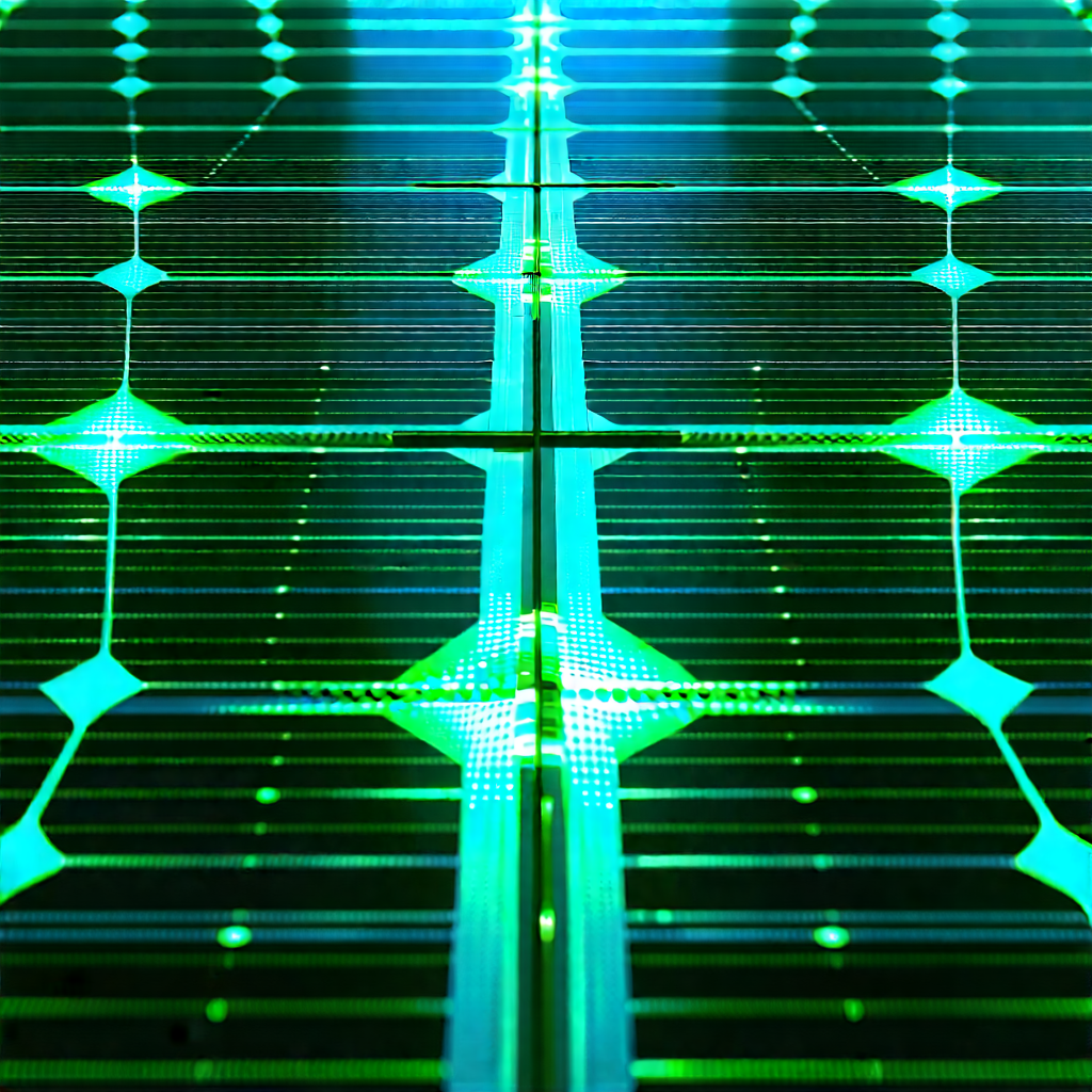 Solar panel with blue light glow