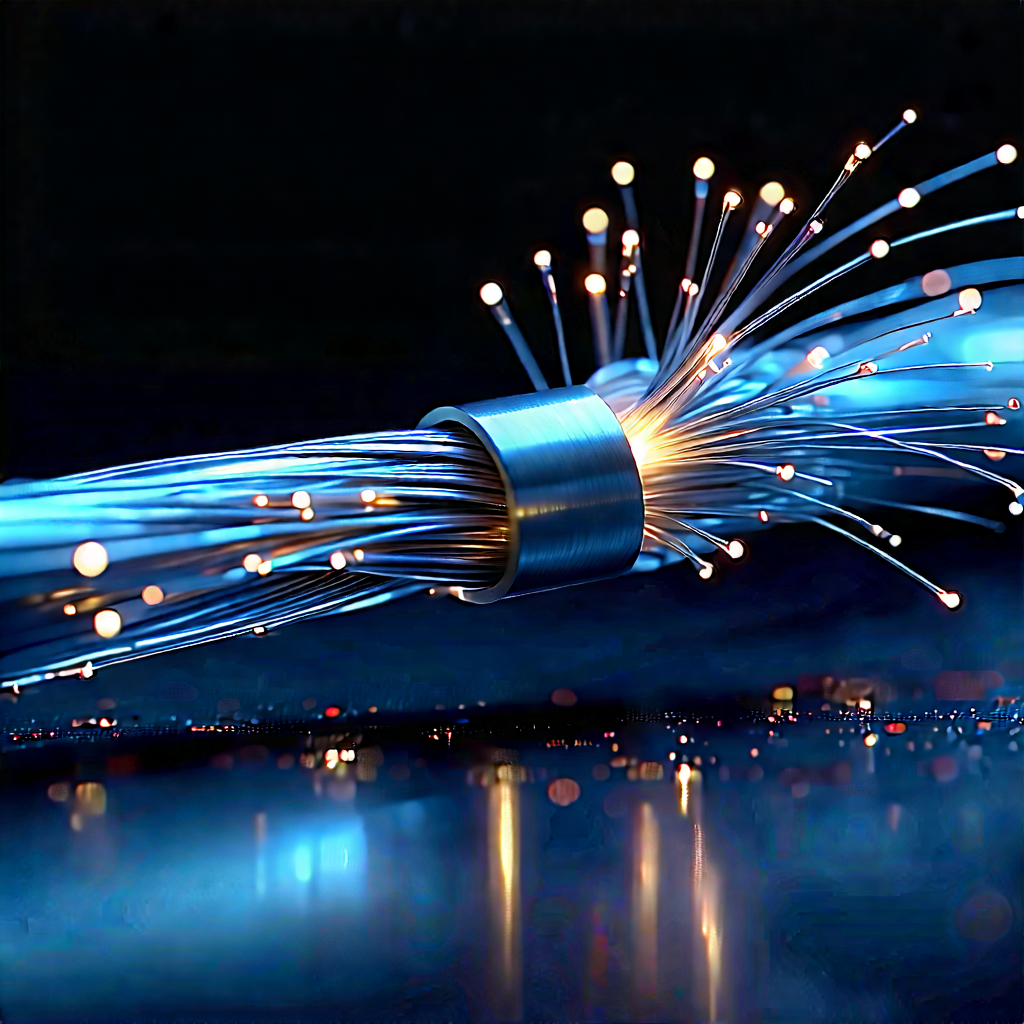 Close-up Of Fiber Optic Cables With Close-up Blue