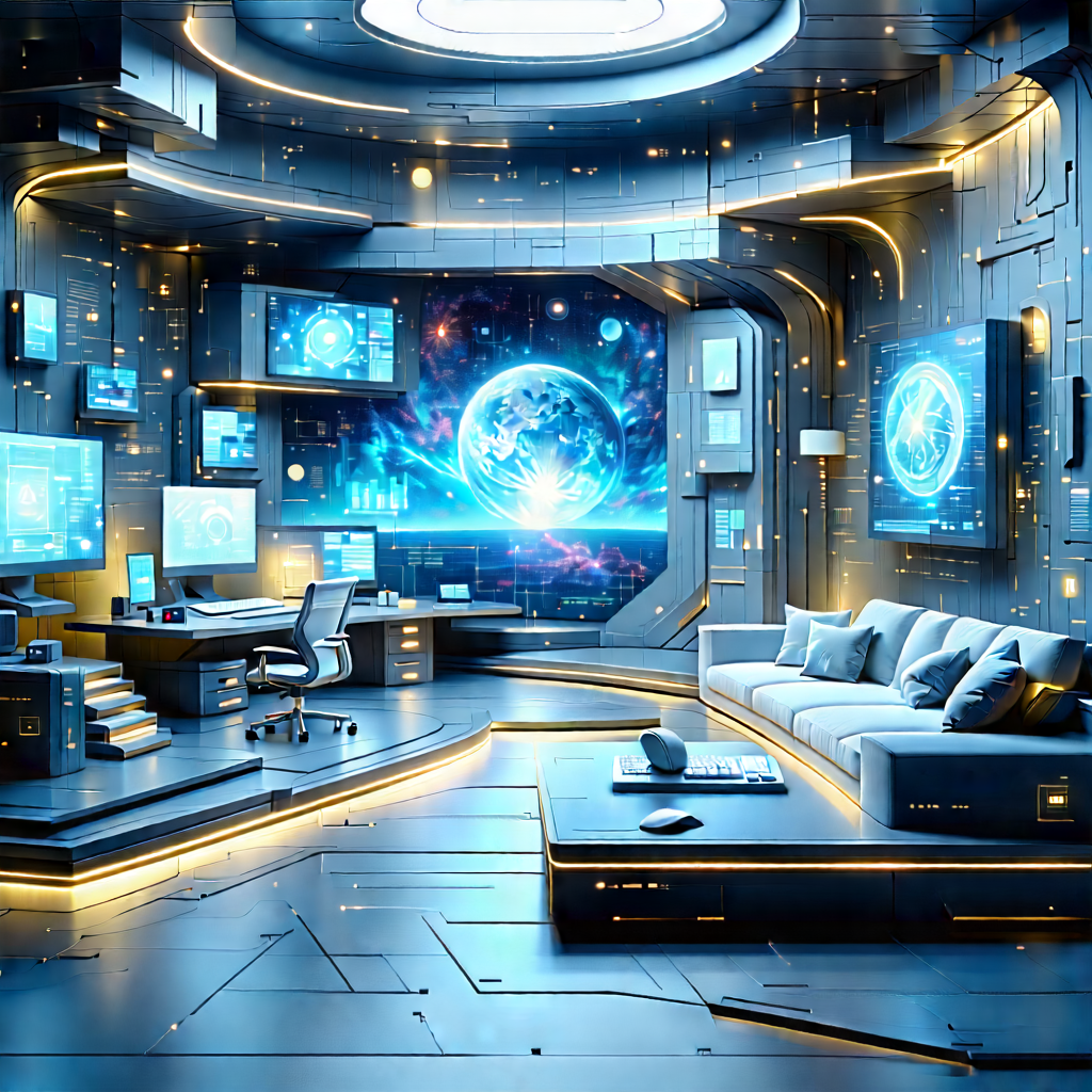 Futuristic Digital Workspace With Futuristic Room,