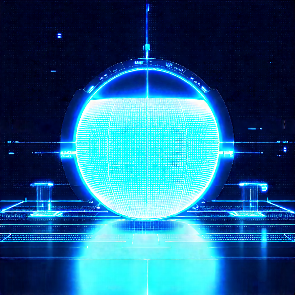 Futuristic Digital Workspace With Large Blue