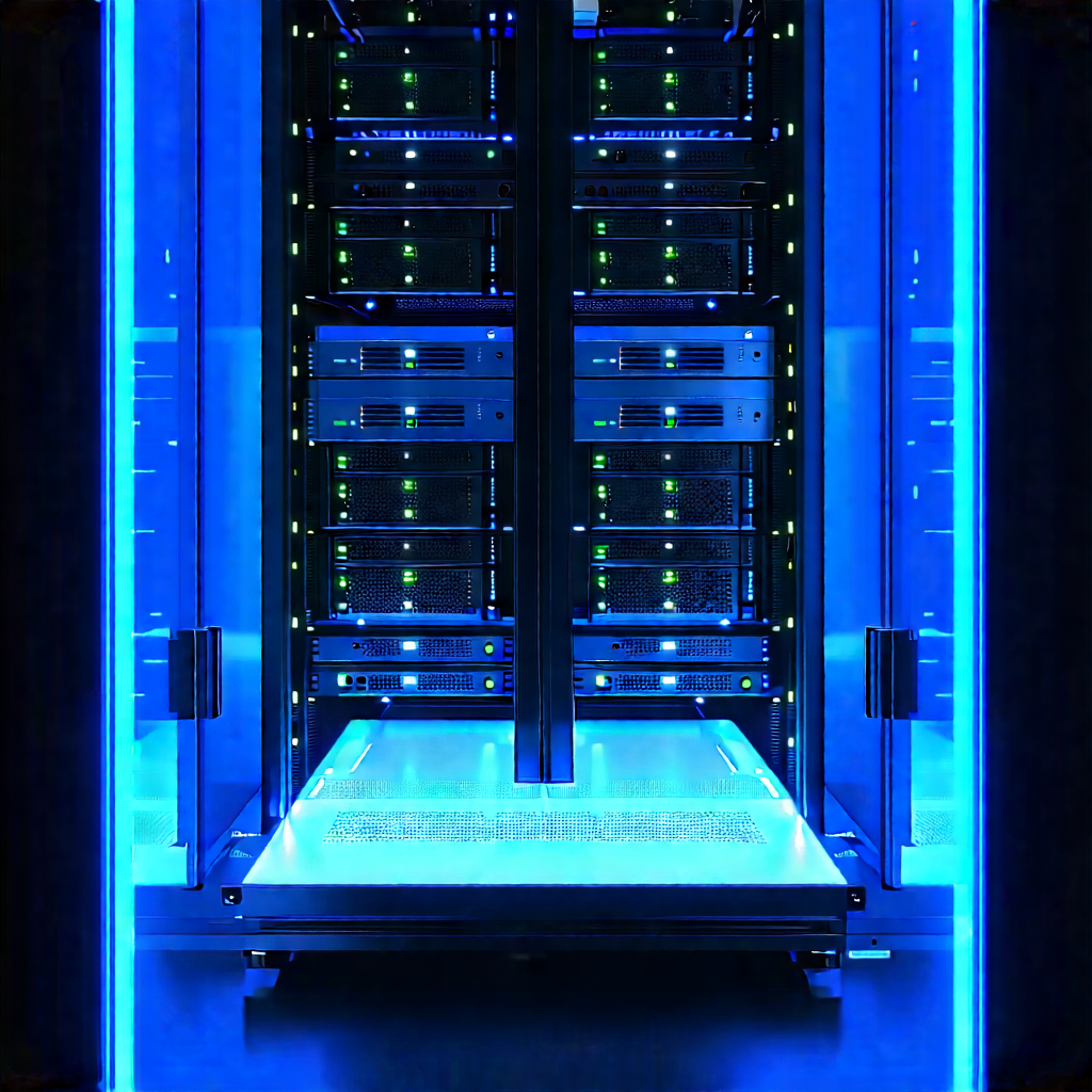 Server rack with blue light (glow:1.25)