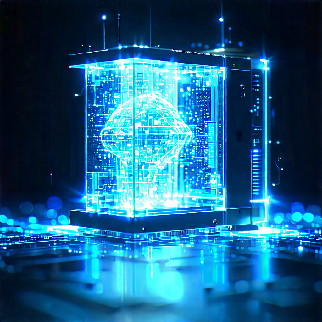 Quantum Computer With Blue Light Glow With Futuristic-looking Structure