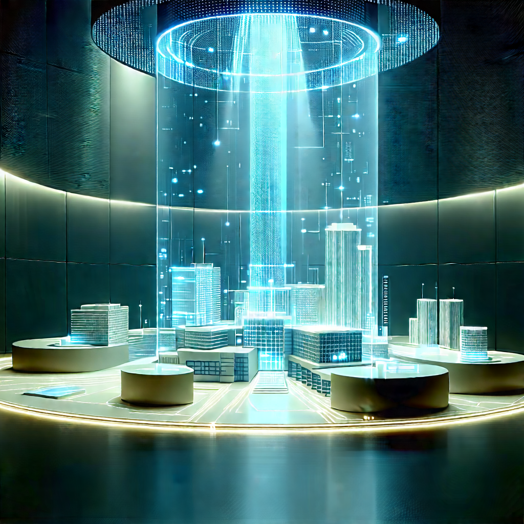 Financial Technology In Research Center With Large, Futuristic
