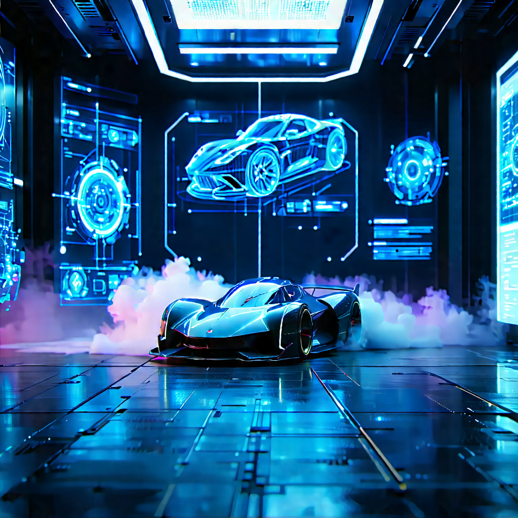 Automotive Technology In Research Center With Blue Sports