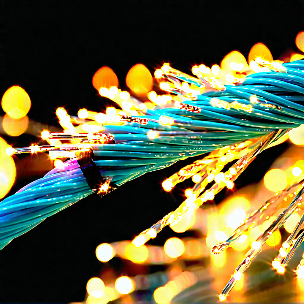 Close-up Of Fiber Optic Cables With Close-up Blue
