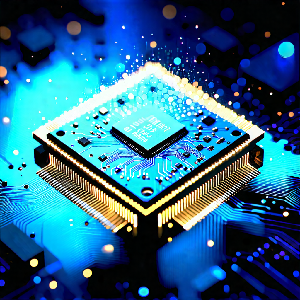 Microchip With Digital Particles With Computer Chip