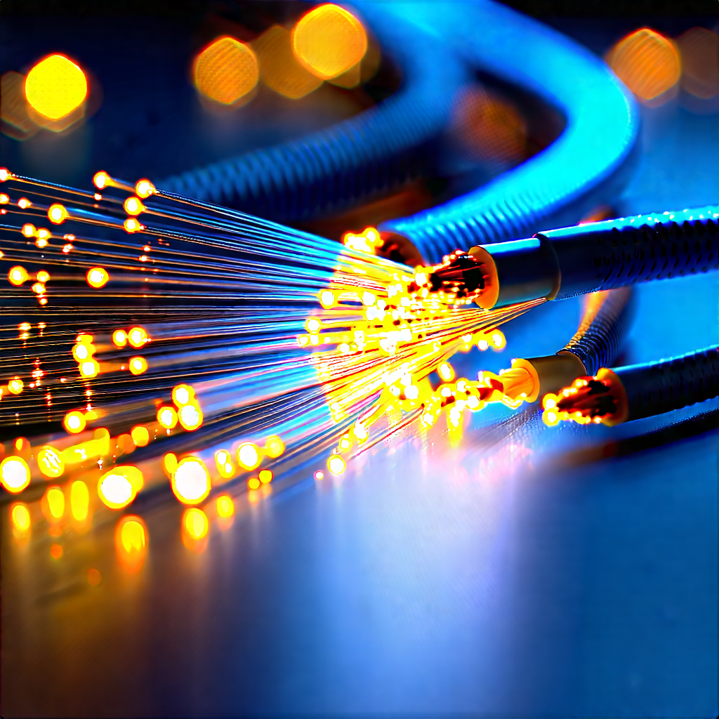 Close-up Of Fiber Optic Cables With Close-up Blue
