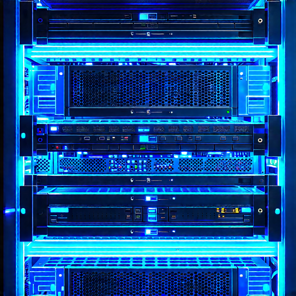 Server rack with blue light glow