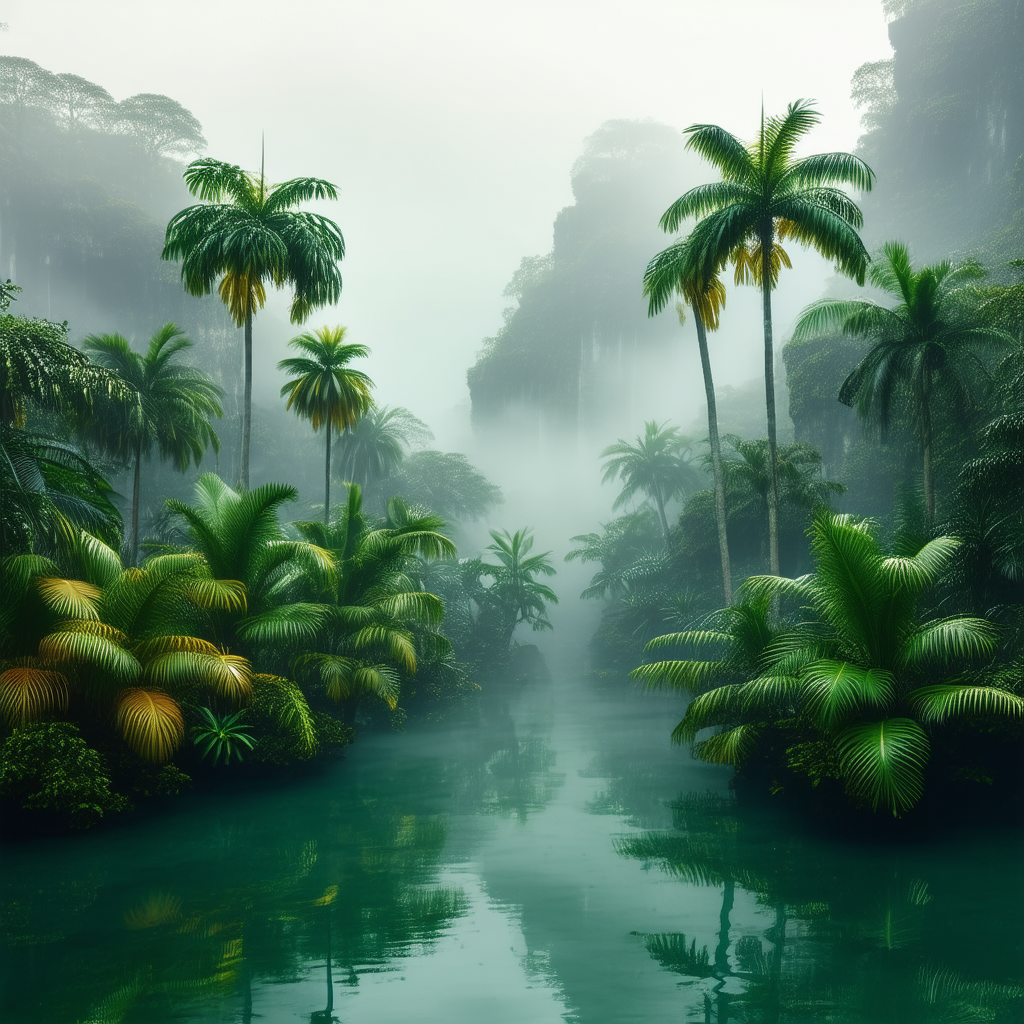 Nature Matte Painting: Tropical plants in misty environment