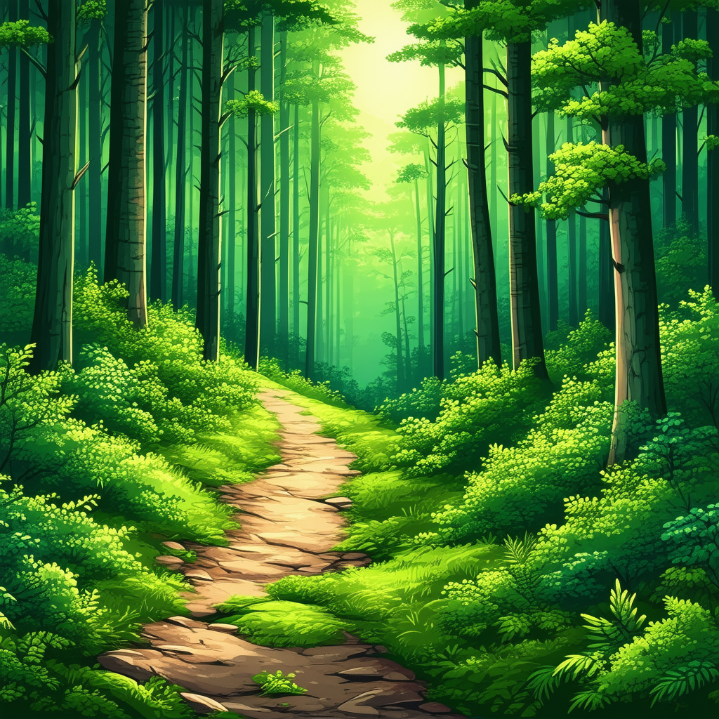 Nature Infographic Style: Path through dense forest