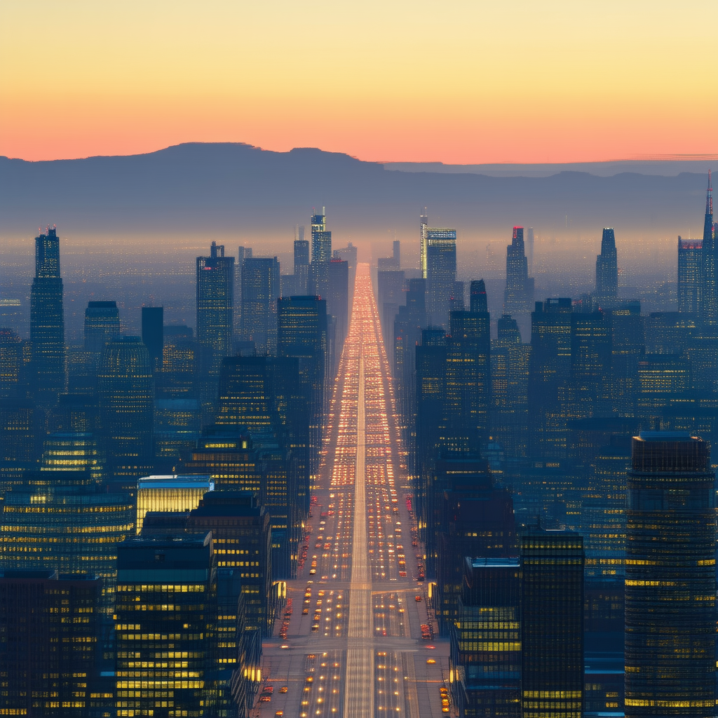 Urban Unreal Engine: Cityscape Of Urban Skyline During Sunrise With Nighttime View